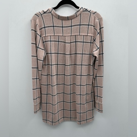 Soft Surroundings pleated pink/grey plaid button down womans quiet luxury top M - Picture 3 of 8